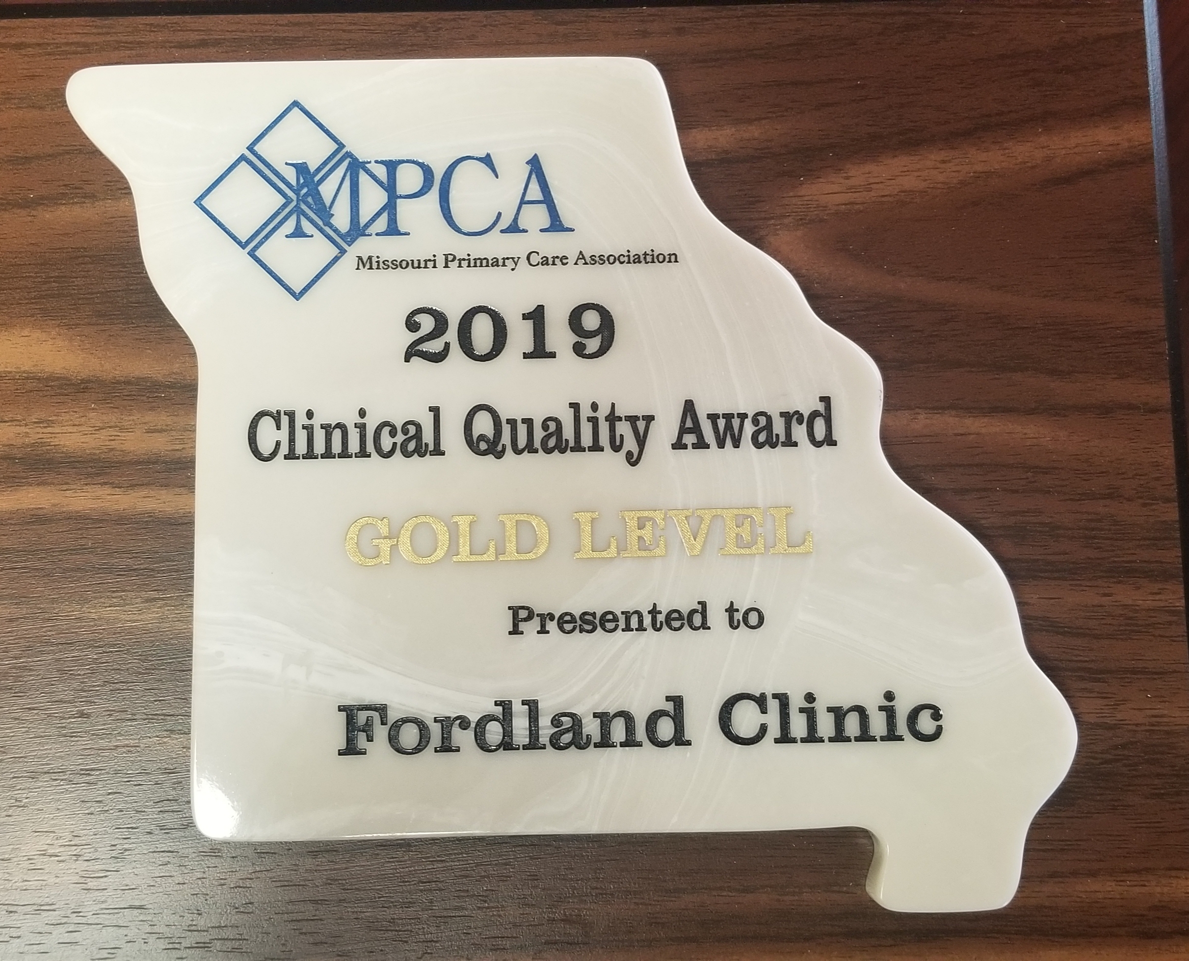 picture of clinical quality award plaque